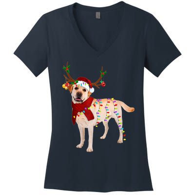 Santa Labrador Retriever Reindeer Light Christmas T Women's V-Neck T-Shirt