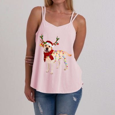 Santa Labrador Retriever Reindeer Light Christmas T Women's Strappy Tank