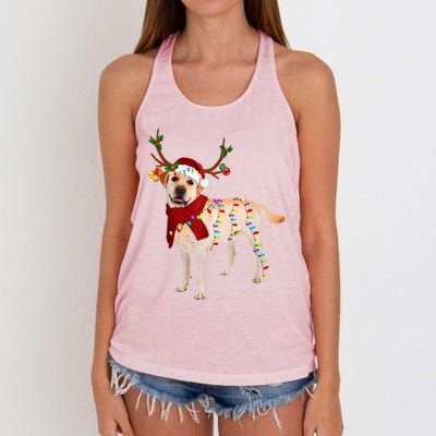 Santa Labrador Retriever Reindeer Light Christmas T Women's Knotted Racerback Tank