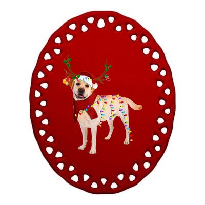 Santa Labrador Retriever Reindeer Light Christmas T Ceramic Oval Ornament