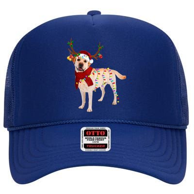 Santa Labrador Retriever Reindeer Light Christmas T High Crown Mesh Back Trucker Hat