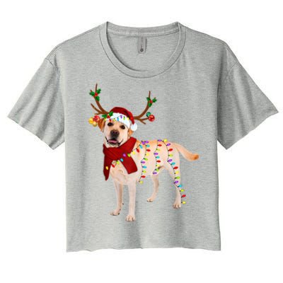 Santa Labrador Retriever Reindeer Light Christmas T Women's Crop Top Tee