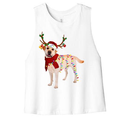 Santa Labrador Retriever Reindeer Light Christmas T Women's Racerback Cropped Tank