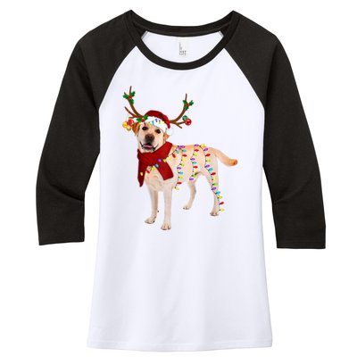 Santa Labrador Retriever Reindeer Light Christmas T Women's Tri-Blend 3/4-Sleeve Raglan Shirt