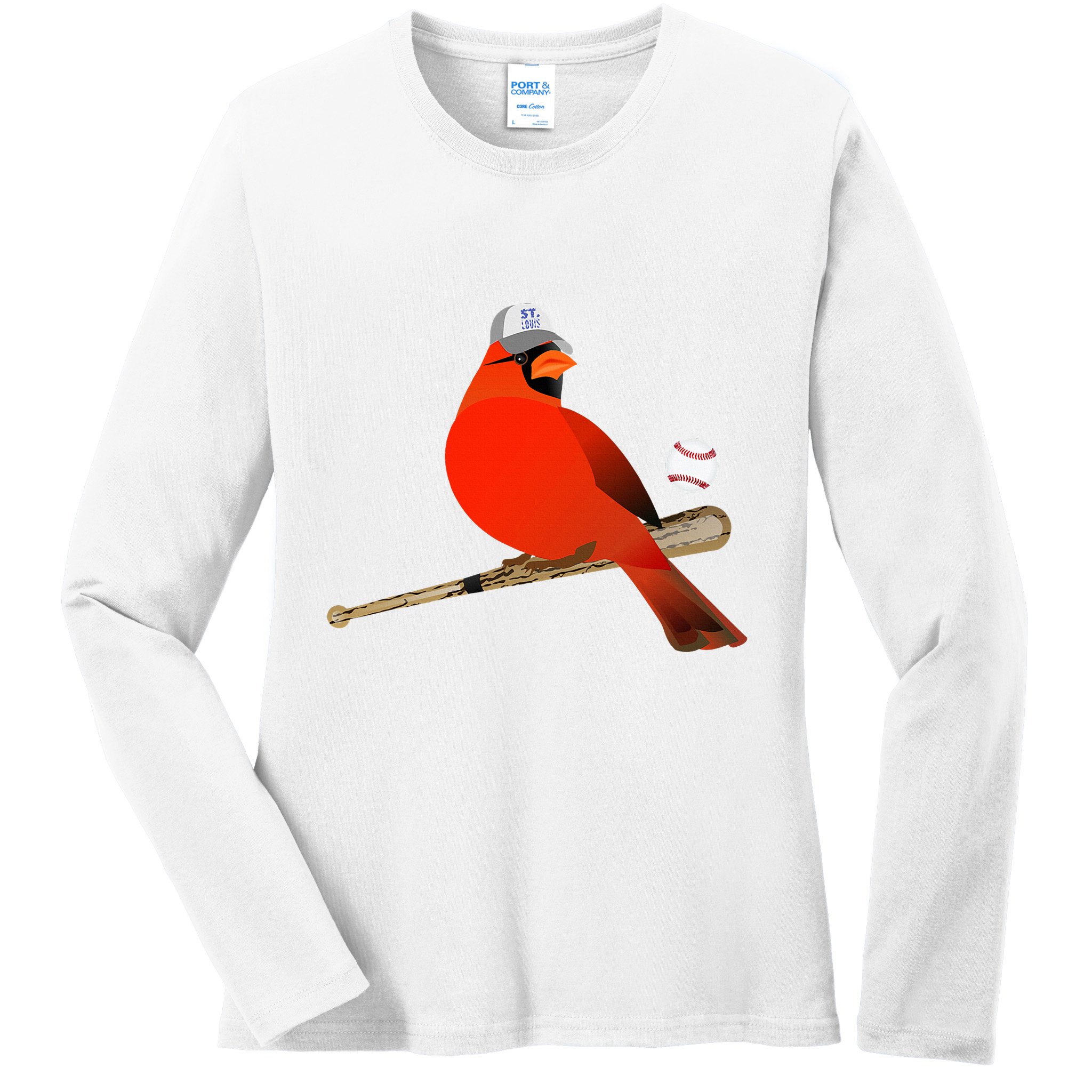 Saint Louis Red Cardinal Funny Bird Design Ladies Long Sleeve Shirt
