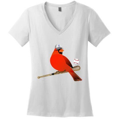 Saint Louis Red Cardinal Funny Bird Design Women's V-Neck T-Shirt
