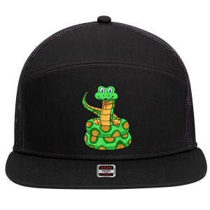 Snake Lover Reptile Cobra Python Boa Herpetologist 7 Panel Mesh Trucker Snapback Hat