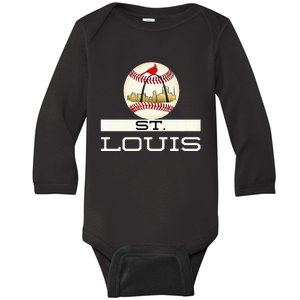 Saint Louis Red Cardinal Cool Baseball Skyline Baby Long Sleeve Bodysuit