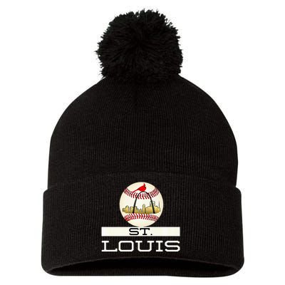 Saint Louis Red Cardinal Cool Baseball Skyline Pom Pom 12in Knit Beanie