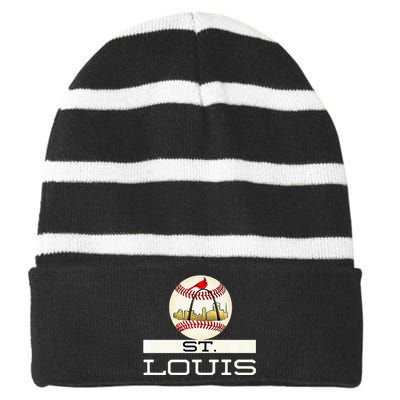 Saint Louis Red Cardinal Cool Baseball Skyline Striped Beanie with Solid Band