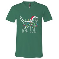 Santa Labrador Retriever Funny Christmas Lights Dog Lover Gift V-Neck T-Shirt