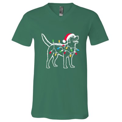 Santa Labrador Retriever Funny Christmas Lights Dog Lover Gift V-Neck T-Shirt