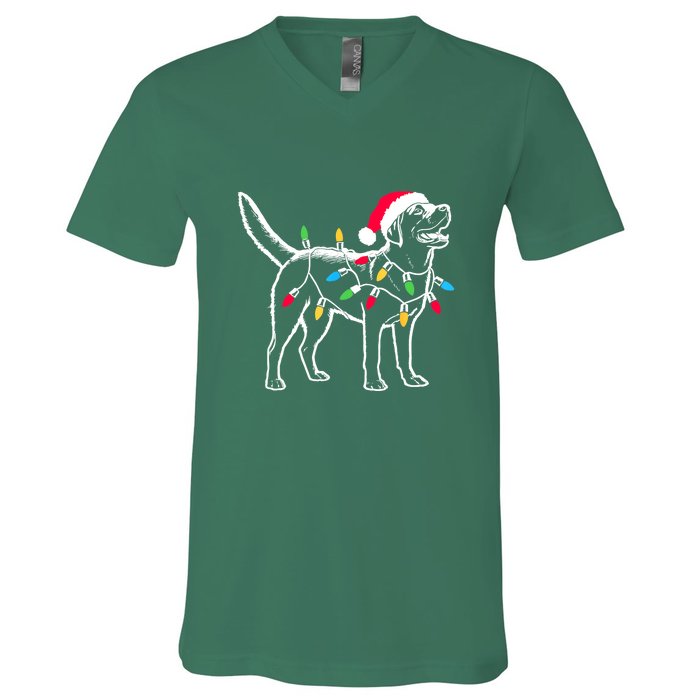 Santa Labrador Retriever Funny Christmas Lights Dog Lover Gift V-Neck T-Shirt