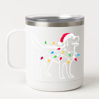 Santa Labrador Retriever Funny Christmas Lights Dog Lover Gift 12 oz Stainless Steel Tumbler Cup