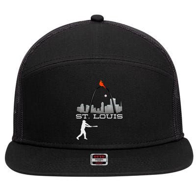 Saint Louis Red Cardinal Skyline Baseball Player 7 Panel Mesh Trucker Snapback Hat