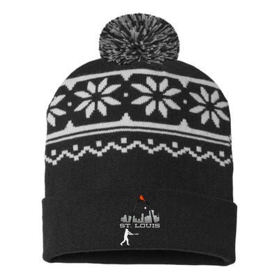 Saint Louis Red Cardinal Skyline Baseball Player USA-Made Snowflake Beanie