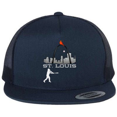 Saint Louis Red Cardinal Skyline Baseball Player Flat Bill Trucker Hat