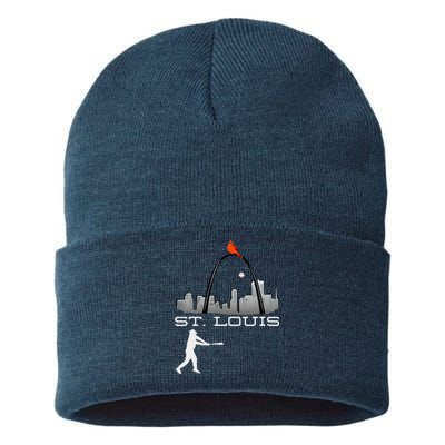 Saint Louis Red Cardinal Skyline Baseball Player Sustainable Knit Beanie