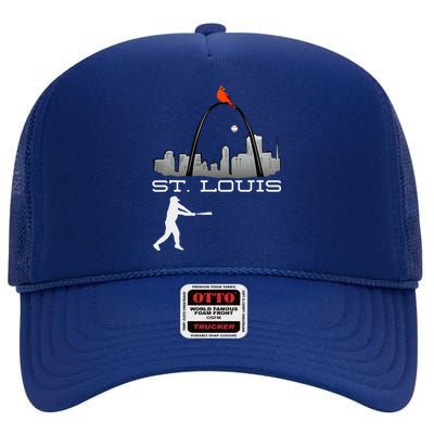 Saint Louis Red Cardinal Skyline Baseball Player High Crown Mesh Back Trucker Hat