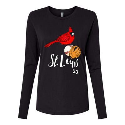 Saint Louis Red Cardinal Number 50 Baseball Womens Cotton Relaxed Long Sleeve T-Shirt