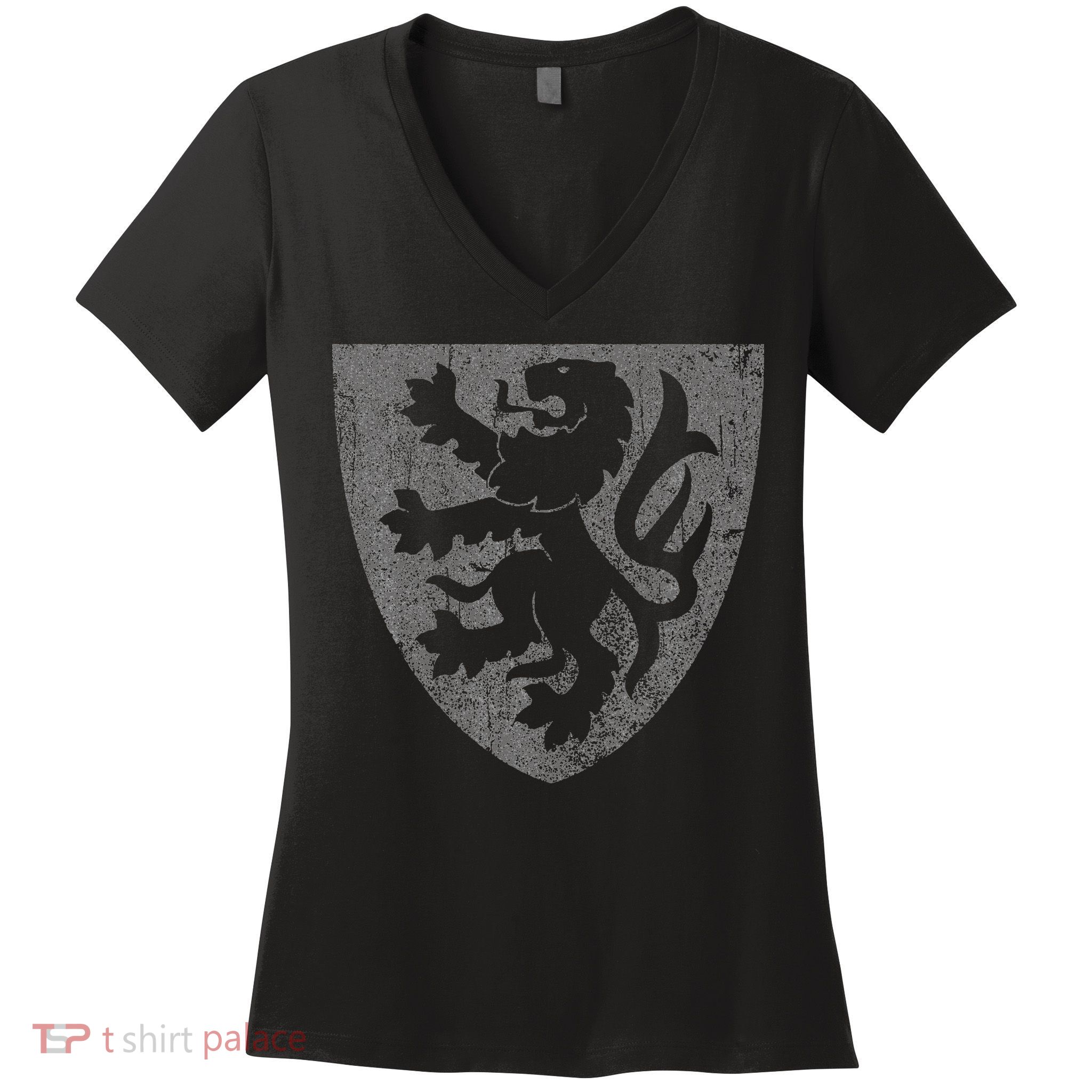 Scottish Lion Rampant Heraldry Shield Scotland Flag Women's V-Neck T-Shirt