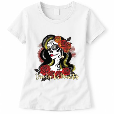 Senora Lady Roses Mexican Dead Day Of Dia De Los Muertos Womens T-Shirt