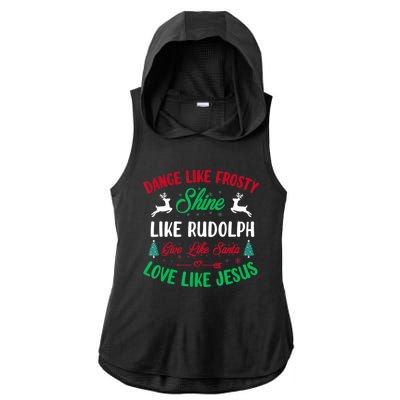 Shine Like Rudolph Love Like Jesus Christmas Ladies PosiCharge Tri-Blend Wicking Draft Hoodie Tank