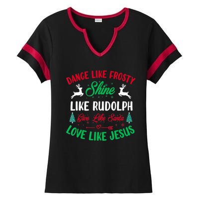 Shine Like Rudolph Love Like Jesus Christmas Ladies Halftime Notch Neck Tee