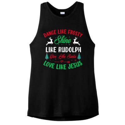 Shine Like Rudolph Love Like Jesus Christmas Ladies PosiCharge Tri-Blend Wicking Tank