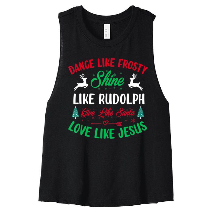 Shine Like Rudolph Love Like Jesus Christmas Women's Racerback Cropped Tank