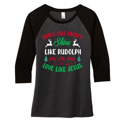 Shine Like Rudolph Love Like Jesus Christmas Women's Tri-Blend 3/4-Sleeve Raglan Shirt