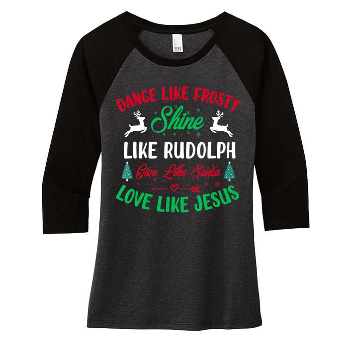 Shine Like Rudolph Love Like Jesus Christmas Women's Tri-Blend 3/4-Sleeve Raglan Shirt