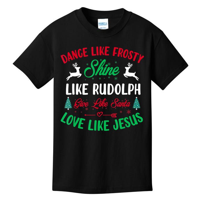 Shine Like Rudolph Love Like Jesus Christmas Kids T-Shirt