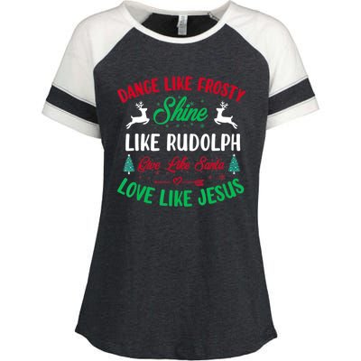 Shine Like Rudolph Love Like Jesus Christmas Enza Ladies Jersey Colorblock Tee