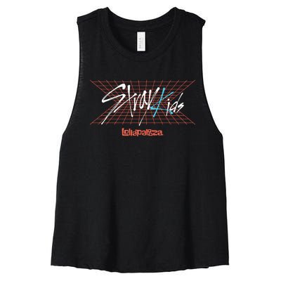 Stray Lollapalooza Retro Grid Logo Festival Women's Racerback Cropped Tank