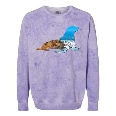 Sea Lion Seal Lovers Silhouette Earth Day And Ocean Week Gift Colorblast Crewneck Sweatshirt