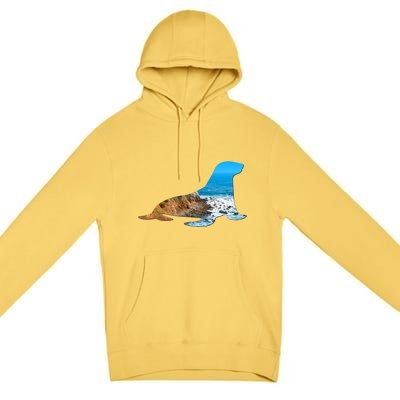 Sea Lion Seal Lovers Silhouette Earth Day And Ocean Week Gift Premium Pullover Hoodie