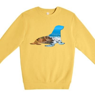 Sea Lion Seal Lovers Silhouette Earth Day And Ocean Week Gift Premium Crewneck Sweatshirt