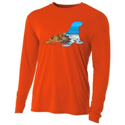 Sea Lion Seal Lovers Silhouette Earth Day And Ocean Week Gift Cooling Performance Long Sleeve Crew