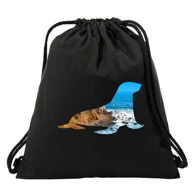 Sea Lion Seal Lovers Silhouette Earth Day And Ocean Week Gift Drawstring Bag