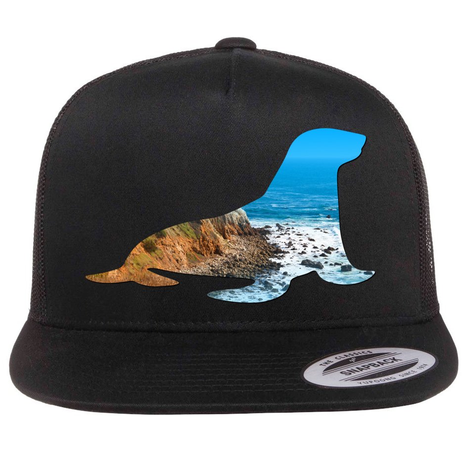 Sea Lion Seal Lovers Silhouette Earth Day And Ocean Week Gift Flat Bill Trucker Hat