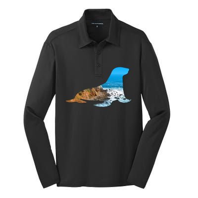 Sea Lion Seal Lovers Silhouette Earth Day And Ocean Week Gift Silk Touch Performance Long Sleeve Polo