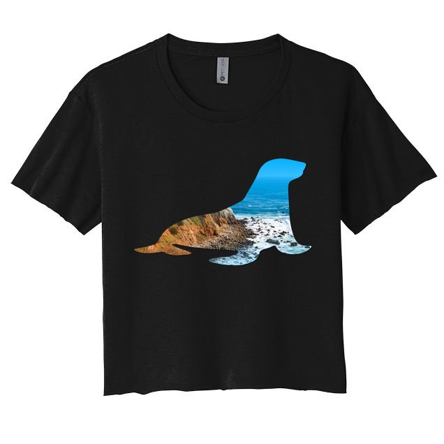 Sea Lion Seal Lovers Silhouette Earth Day And Ocean Week Gift Women's Crop Top Tee