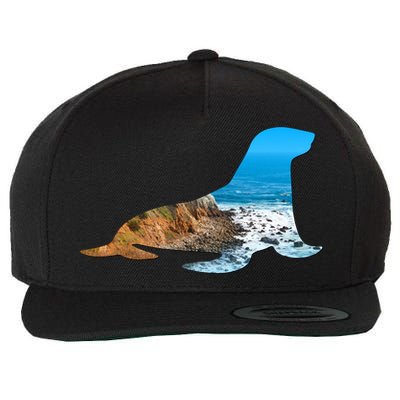 Sea Lion Seal Lovers Silhouette Earth Day And Ocean Week Gift Wool Snapback Cap