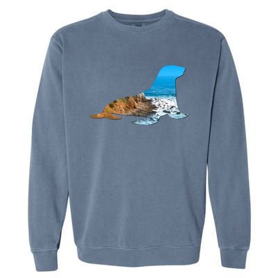 Sea Lion Seal Lovers Silhouette Earth Day And Ocean Week Gift Garment-Dyed Sweatshirt