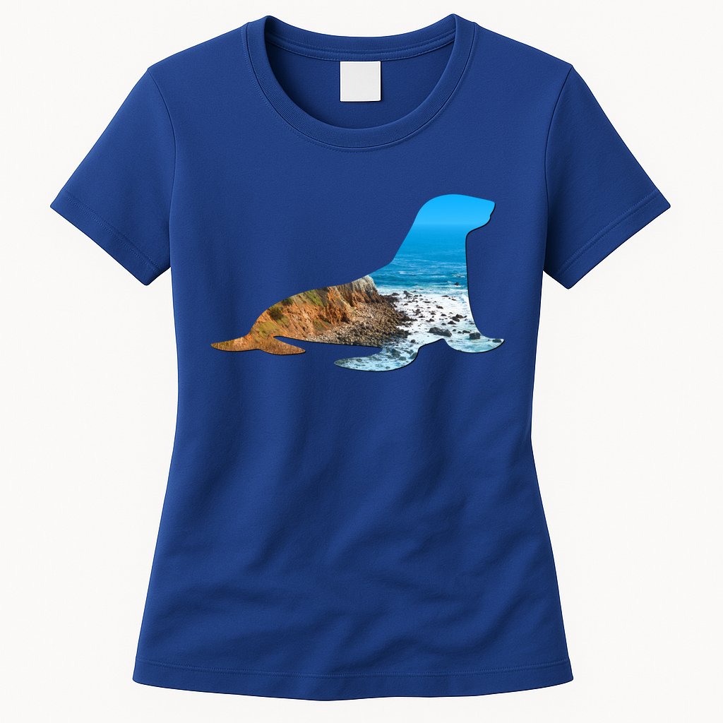 Sea Lion Seal Lovers Silhouette Earth Day And Ocean Week Gift Womens T-Shirt