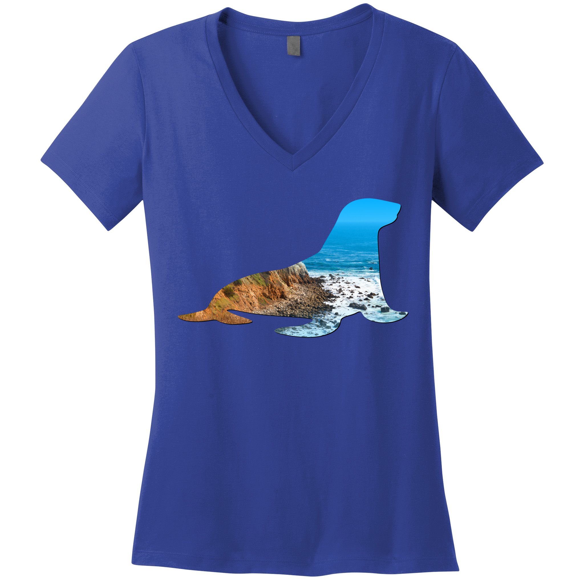 Sea Lion Seal Lovers Silhouette Earth Day And Ocean Week Gift Women's V-Neck T-Shirt