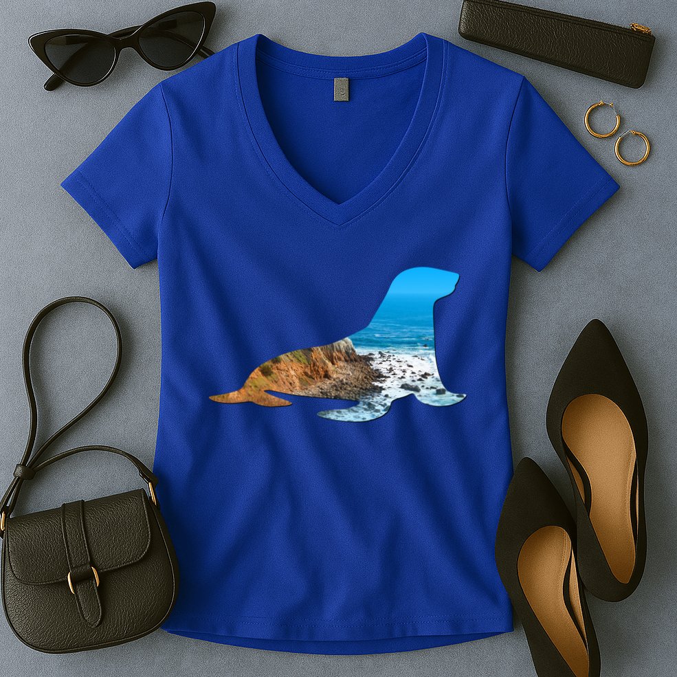 Sea Lion Seal Lovers Silhouette Earth Day And Ocean Week Gift Women's V-Neck T-Shirt