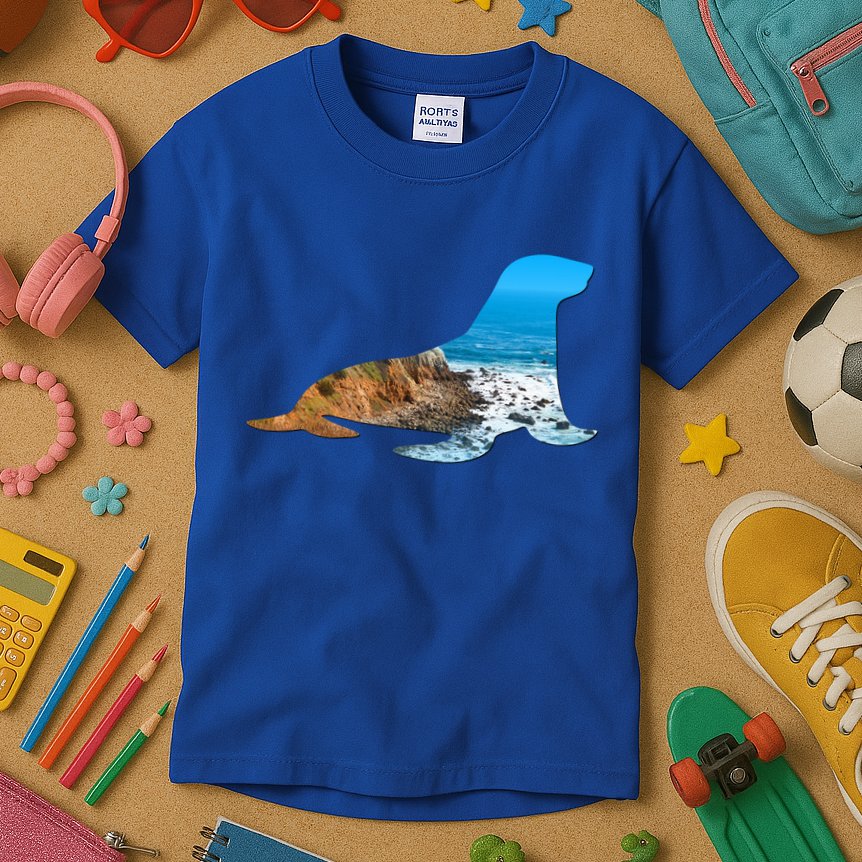 Sea Lion Seal Lovers Silhouette Earth Day And Ocean Week Gift Kids T-Shirt