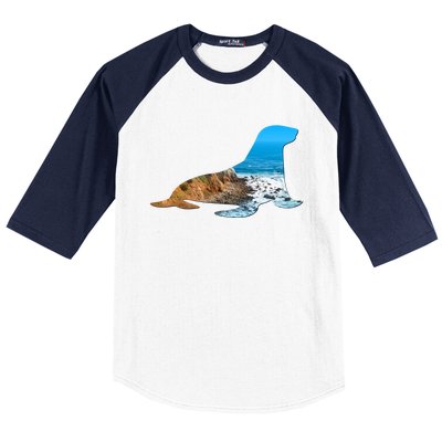 Sea Lion Seal Lovers Silhouette Earth Day And Ocean Week Gift Baseball Sleeve Shirt